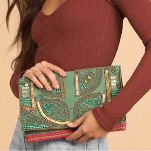 Lulus Bead the Best Green Velvet Beaded Clutch